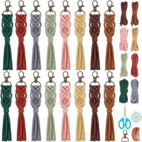 16 مجموعة مجموعة مفاتيح Macrame Tassel للبالغين ملونة Macrame Cord Knotting Kit Boho Mini Macrame Tassel Beychain مع تعليمات Mini Keychain لمحفظة السيارة محفظة سحر الهاتف in Saudi Arabia