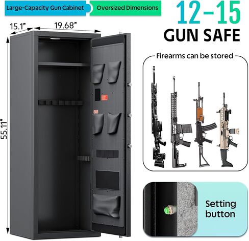 Kaer 12-15 Gun Safe ، خزانة مسدس كبيرة للبندقية والبنادق المنزلية ، بندقية آمنة للمنزل ، وصول سريع للوصول إلى آمن مع لوحة المفاتيح الرقمية ، وخزانات بندقية ، وأرافئ قابلة للتعديل وجيوب المسدس in Saudi Arabia