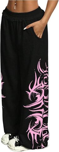 SOLY HUX Women's Graphic Sweatpants Y2k Goth Elastic Waist Wide Leg Baggy Long Pants Streetwear with Pockets in Saudi Arabia