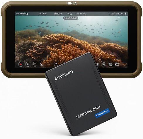 شاشة تسجيل Atomos Ninja 5.2 بوصة 4K HDMI + حزمة SSD سعة 240 جيجابايت SE4 2.5 بوصة - مسجل كاميرا محمول لكاميرات DSLR والسينما والكاميرات بدون مرايا in Saudi Arabia