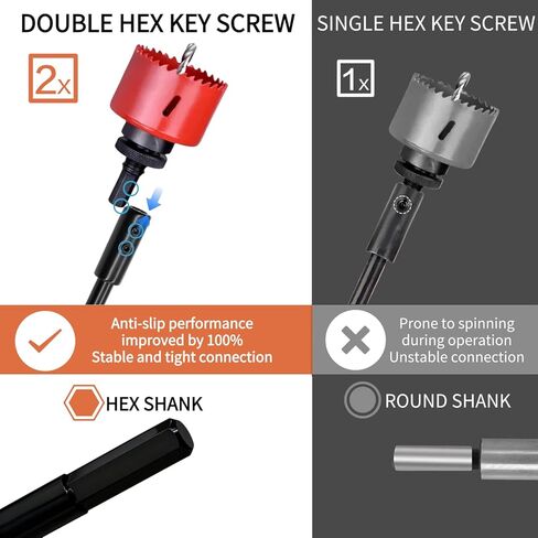 Drill Bit Extension Set, 18'' & 12'' Extension Bit Set for 3/8" Hex Shank, Forstner Bit Extension for 10.5" & 16.25" Drilling Depth, Hole Saw Extension with Hex Key for Cabinetry, Furniture Making in Kuwait