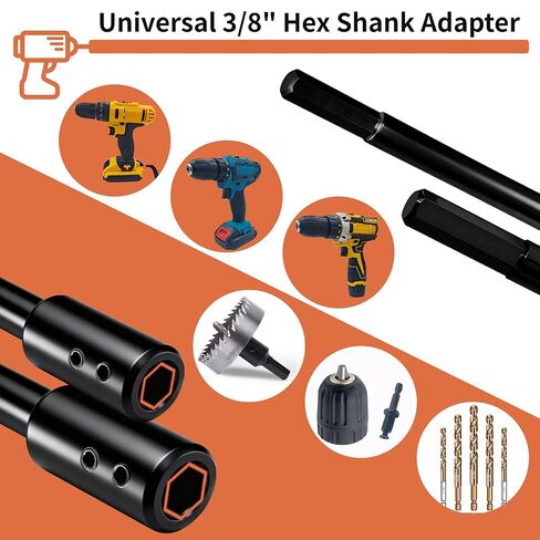 Drill Bit Extension Set, 18'' & 12'' Extension Bit Set for 3/8" Hex Shank, Forstner Bit Extension for 10.5" & 16.25" Drilling Depth, Hole Saw Extension with Hex Key for Cabinetry, Furniture Making in Kuwait