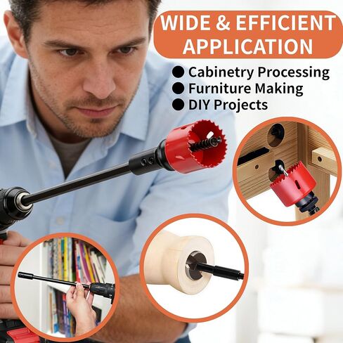 Drill Bit Extension Set, 18'' & 12'' Extension Bit Set for 3/8" Hex Shank, Forstner Bit Extension for 10.5" & 16.25" Drilling Depth, Hole Saw Extension with Hex Key for Cabinetry, Furniture Making in Kuwait