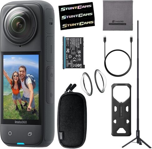 Insta360 X4 - كاميرا خوذة أكشن مقاومة للماء 8K 360 مع عصا سيلفي ثلاثية القوائم قابلة للتمديد، فيديو بزاوية واسعة 4K، عدسة سيلفي غير مرئية ذات تأثير عصا سيلفي، الرياضة، المحتوى، السفر، المبدع في الهواء الطلق in Kuwait