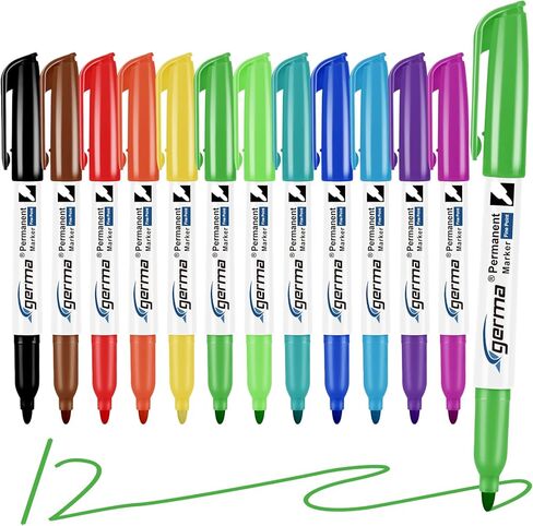 علامات دائمة ألوان متنوعة ، نصيحة دقيقة ، 12 علامات دائمة ملونة نابضة بالحياة ، مقاومة للماء ، مقاومة للتلاشي ، تعمل على الورق ، الزجاج ، البلاستيك ، المعادن للأطفال ، البالغين ، المكاتب واللوازم المدرسية in Kuwait