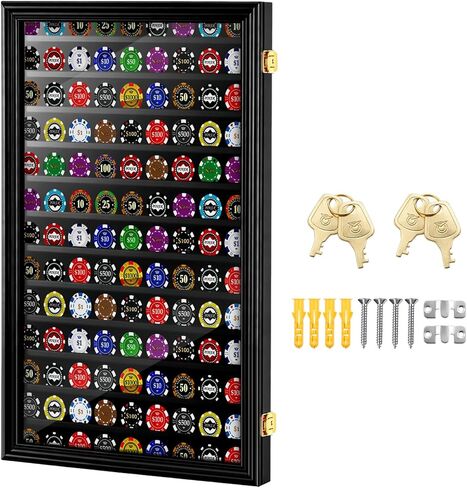 117 Matches Matchbook Display Case, 28" L x 16" W Wooden Wall Mount Cabinet Rack Holder Lockable Shadow Box W/ 98% UV Protection Acrylic Clear Door for Match Book Challenge Coin in Saudi Arabia