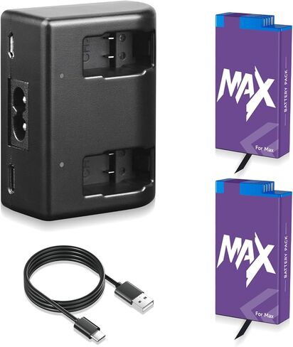 2 Pack 1860mAh Battery Replacement with LED Dual Slot Charger Kit for Gopro Max 360 ACDBD-001 ACBAT-001 Enduro Battery Charger Kit Sport Camera Accessories in Kuwait