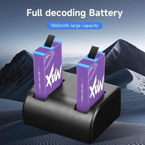 2 Pack 1860mAh Battery Replacement with LED Dual Slot Charger Kit for Gopro Max 360 ACDBD-001 ACBAT-001 Enduro Battery Charger Kit Sport Camera Accessories in Kuwait