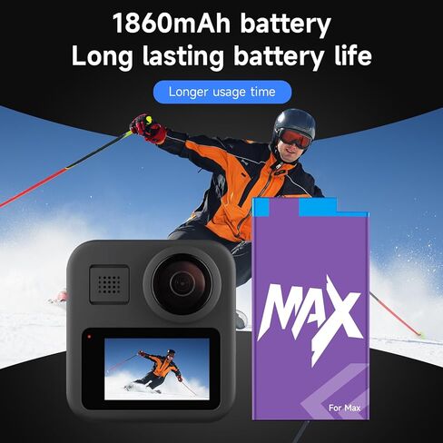2 Pack 1860mAh Battery Replacement with LED Dual Slot Charger Kit for Gopro Max 360 ACDBD-001 ACBAT-001 Enduro Battery Charger Kit Sport Camera Accessories in Kuwait