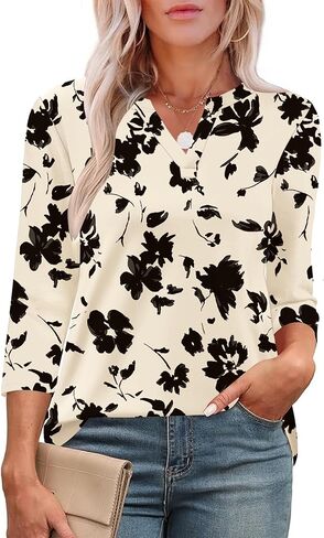 LOMON Womens Tops 3/4 Length Sleeve V Neck Business Casual Blouses Summer Tees Shirts 2025 in Saudi Arabia