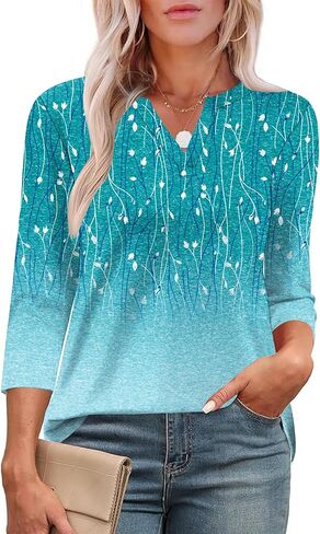 LOMON Womens Tops 3/4 Length Sleeve V Neck Business Casual Blouses Summer Tees Shirts 2025 in Saudi Arabia