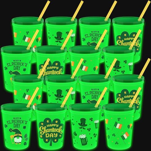 24 Pcs Halloween Glow in The Dark Cups 16 oz Plastic Frosted Cups Reusable Green Tumbler with Spooky Horror Ghost Pumpkin Bat Patterns for Halloween Glowing Birthday Party Supplies in Kuwait