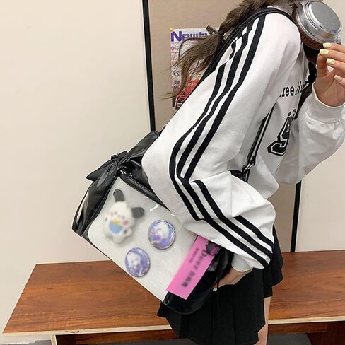 Ribbon Bow Ita Bag Pin Display Tote Handbag JK Cute Kawaii PU Y2K Gothic Backpack Shoulder Bag Large Capacity in Saudi Arabia