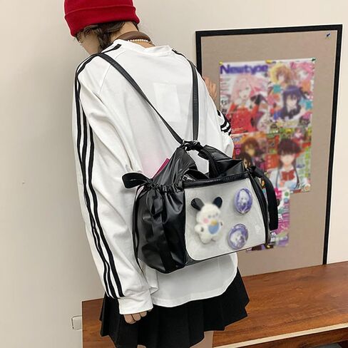 Ribbon Bow Ita Bag Pin Display Tote Handbag JK Cute Kawaii PU Y2K Gothic Backpack Shoulder Bag Large Capacity in Saudi Arabia