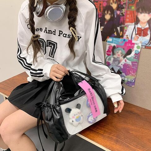 Ribbon Bow Ita Bag Pin Display Tote Handbag JK Cute Kawaii PU Y2K Gothic Backpack Shoulder Bag Large Capacity in Saudi Arabia