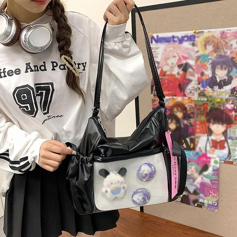Ribbon Bow Ita Bag Pin Display Tote Handbag JK Cute Kawaii PU Y2K Gothic Backpack Shoulder Bag Large Capacity in Saudi Arabia