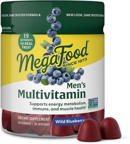 MegaFood Men's Multi - Multivitamin for Men - Gummy Vitamins - Vitamin C, D, Zinc, B12 & Real Fruit - Immune Support - Vegetarian - Wild Blueberry - 60 Gummies (30 Servings) in Saudi Arabia