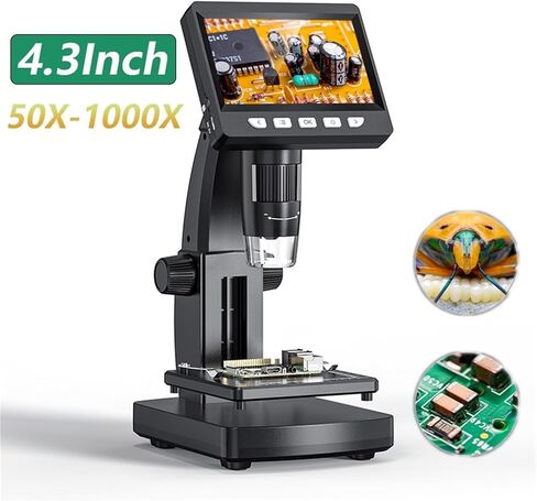 مجهر رقمي 4.3 بوصة مجهر رقمي 50X-1000X تكبير USB عملة مجهر 2MP 8LED مسجل فيديو المجاهر الإلكترونية للكمبيوتر in Kuwait