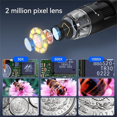 مجهر رقمي 4.3 بوصة مجهر رقمي 50X-1000X تكبير USB عملة مجهر 2MP 8LED مسجل فيديو المجاهر الإلكترونية للكمبيوتر in Kuwait
