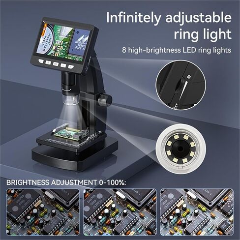 مجهر رقمي 4.3 بوصة مجهر رقمي 50X-1000X تكبير USB عملة مجهر 2MP 8LED مسجل فيديو المجاهر الإلكترونية للكمبيوتر in Kuwait