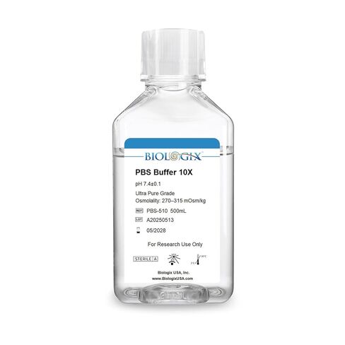Phosphate Buffered Saline 10×, 500ml Lab PBS Buffer 0.1um Filtration, 7.4±0.1pH, Sterilize, 10 ×Concentrate, 500ml/Bottle in Saudi Arabia