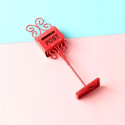1PC Miniature Red Metal Post Box Ornament with Post Label, DIY Photography Prop & Living Room Decor for Home, Office, Graduation Scenes, with Intricate Scrollwork in Saudi Arabia