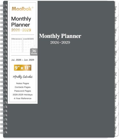 2025-2028 Monthly Planner/Calendar - JUL 2025 - JUN 2028, 3 Year Monthly Planner 2025-2028, 9'' x 11'', 36 Monthly Tabs, 2-Side Pocket, Grey in Saudi Arabia
