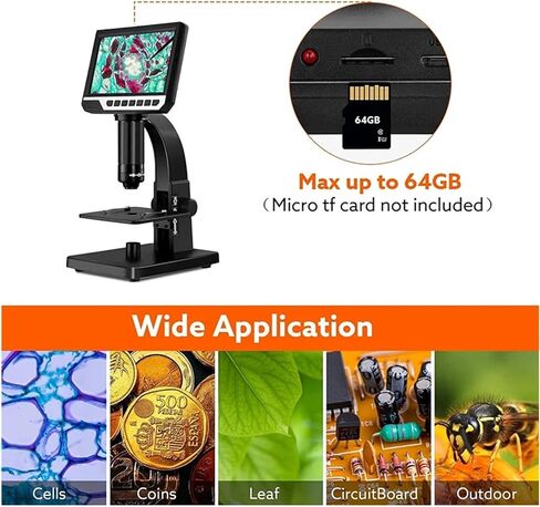 مجهر رقمي LCD مقاس 7 بوصات مع عدسة مزدوجة، تكبير 2000X، كاميرا عالية الدقة بدقة 12 ميجابكسل، مكبر صناعي إلكتروني USB للعملات المعدنية وثنائي الفينيل متعدد الكلور والدوائر in Saudi Arabia