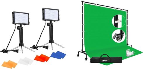 EMART 60 LED Continuous Portable Photography Lighting Kit, 7x10ft Green Screen Backdrop Kit for Banner, Photo Shoot in Kuwait