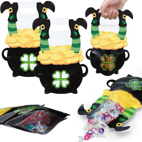 Spakon 50 PCS Plastic Halloween Goodie حقائب مع مقابض 10.1 × 7.3 بوصة من أكياس ختم اليقطين الصافية للوجبات الخفيفة الحلوى أو علاج حقائب الهدايا لسقوط عيد ميلاد عيد ميلاد الخريف. in Kuwait