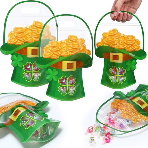 Spakon 50 PCS Plastic Halloween Goodie حقائب مع مقابض 10.1 × 7.3 بوصة من أكياس ختم اليقطين الصافية للوجبات الخفيفة الحلوى أو علاج حقائب الهدايا لسقوط عيد ميلاد عيد ميلاد الخريف. in Kuwait