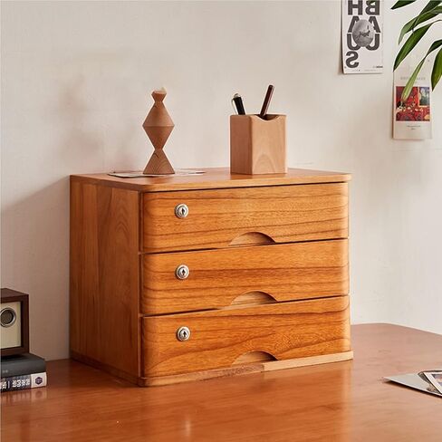 تخزين خزانة الملفات المسطح - صندوق تخزين الخشب الصلب ، صندوق تخزين لسطح المكتب الخشبي مع أدراج قابلة للقفل ، المنظمات المكتبية A4/إيصال ، 1/2/3/4 مع قفل (B ، 3 درج) in Kuwait