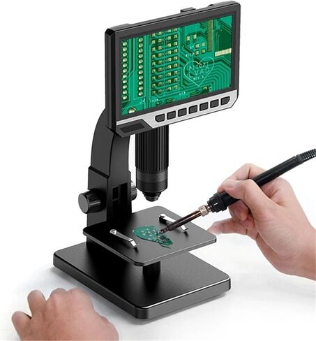 7" LCD Digital Microscope with Dual Lens, 2000X Magnification, 12MP HD Camera, USB Electronic Industrial Magnifier for Coins, PCBs, and Circuits in Saudi Arabia