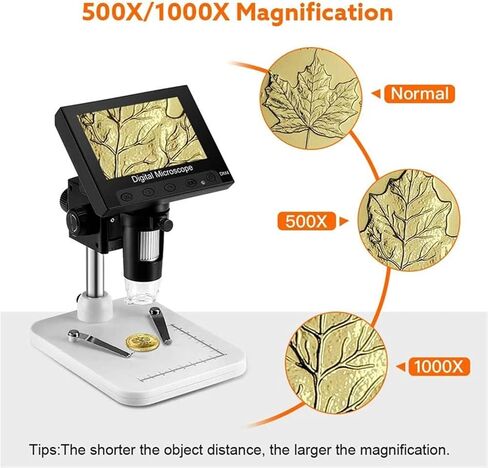 مجهر رقمي LCD مقاس 4.3 بوصة مع تكبير 1000X - منظار USB بدقة 2 ميجابكسل للحام والإصلاح، يتضمن 8 حامل LED in Saudi Arabia