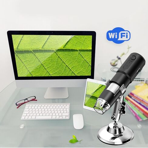 مجهر رقمي من EBTOOLS، تكبير 50X إلى 1000X كاميرا مجهر USB عالية الدقة WiFi مع 8 مصابيح LED قابلة للتعديل، لفحص الأحياء العتيقة للوحات الدوائر in Kuwait