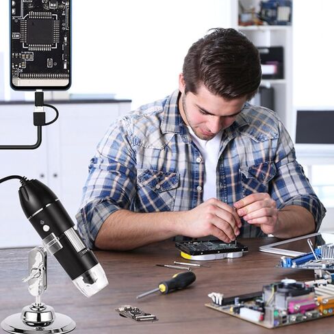 مجهر رقمي من EBTOOLS، مجهر USB محمول 1600X، ضوء ملء LED، سطوع 4 مستويات، التحكم في التطبيق، متوافق مع أجهزة الكمبيوتر والهواتف الذكية والأجهزة اللوحية in Kuwait