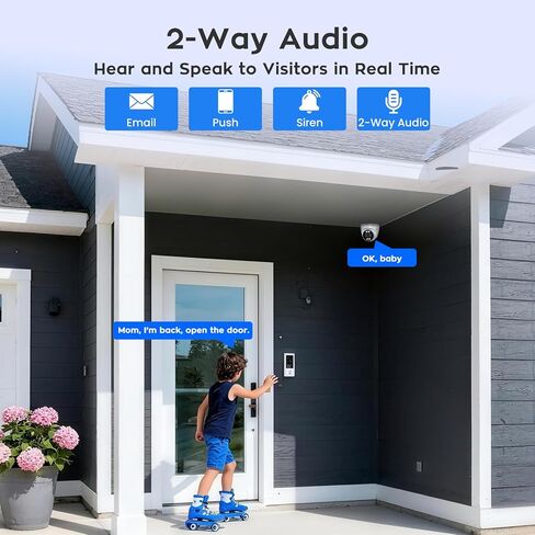 xmartO 16CH 8 Pcs Home Security Camera Kit, 4 * Dual-Image Wide FOV Security Camera and 4 * 2K HD Dome Camera, 2-Way Audio, Night Vision, 24/7 Surveillance Camera, No Monthly Fee(Include 500GB HDD in Saudi Arabia