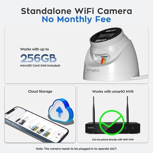 xmartO 16CH 8 Pcs Home Security Camera Kit, 4 * Dual-Image Wide FOV Security Camera and 4 * 2K HD Dome Camera, 2-Way Audio, Night Vision, 24/7 Surveillance Camera, No Monthly Fee(Include 500GB HDD in Saudi Arabia