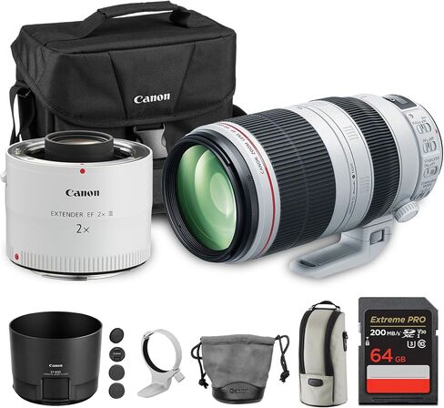 Canon EF 100-400mm f/4.5-5.6L IS II USM Lens | L-Series Telephoto Zoom with Image Stabilization & Fast Autofocus | Ideal for Sports, Wildlife & Travel (9524B002) + Extender EF 2X III + Bag + 64GB Card in Saudi Arabia