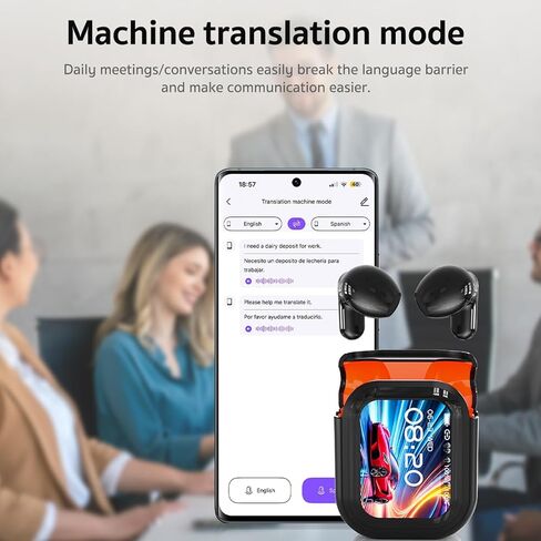 سماعات الأذن المترجم لغة AI ، سماعات الأذن في الوقت الفعلي ، OWS LCD LCD Touchnen Translator Bluetooth تدعم 134 لغة ولهجات ، لنظام Android & Apple ، Black in Saudi Arabia