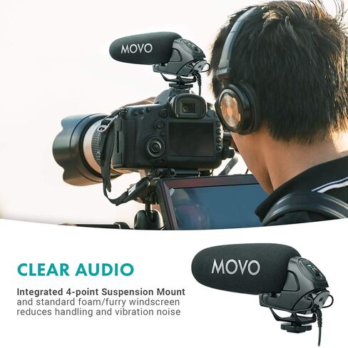 Movo VXR3030 Camera Shotgun Microphone - Supercardioid Microphone with Headphone Monitoring for DSLR's, Mirrorless, Recorders, and Camcorders in Saudi Arabia