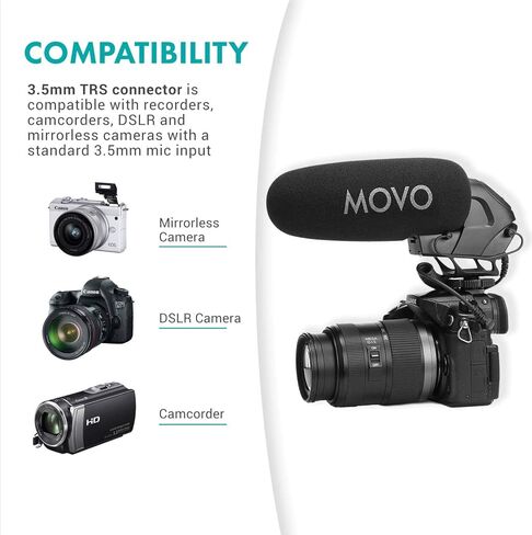 Movo VXR3030 Camera Shotgun Microphone - Supercardioid Microphone with Headphone Monitoring for DSLR's, Mirrorless, Recorders, and Camcorders in Saudi Arabia