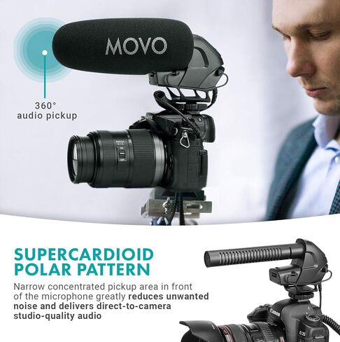 Movo VXR3030 Camera Shotgun Microphone - Supercardioid Microphone with Headphone Monitoring for DSLR's, Mirrorless, Recorders, and Camcorders in Saudi Arabia