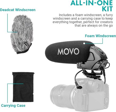 Movo VXR3030 Camera Shotgun Microphone - Supercardioid Microphone with Headphone Monitoring for DSLR's, Mirrorless, Recorders, and Camcorders in Saudi Arabia