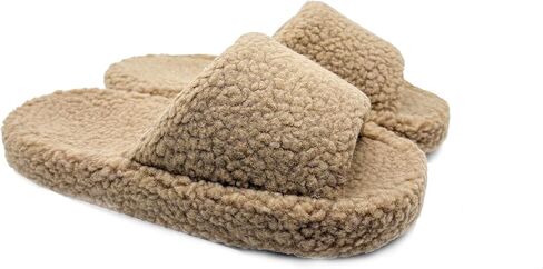 Fuzzy Open Toe Slippers for Women Indoor Cozy Memory Foam Slip On House Slides Shoes Plush Warm Home Slippers in Saudi Arabia