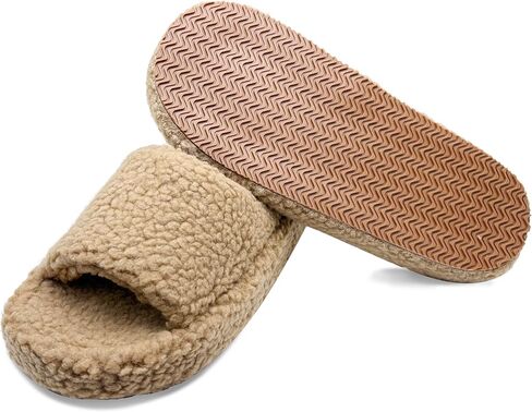 Fuzzy Open Toe Slippers for Women Indoor Cozy Memory Foam Slip On House Slides Shoes Plush Warm Home Slippers in Saudi Arabia