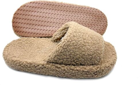 Fuzzy Open Toe Slippers for Women Indoor Cozy Memory Foam Slip On House Slides Shoes Plush Warm Home Slippers in Saudi Arabia