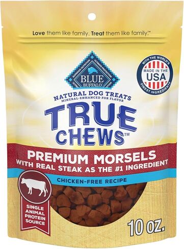 Blue Buffalo True Chews Premium Morsels Dog Treats, Made in The USA with Natural Ingredients, Steak, 10-oz Bag in Saudi Arabia