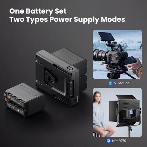 PIXEL V Mount Battery Consist of NP-F970 Batteries and V Mount Converter, 124Wh/16800mAh V-Mount Battery(2Pcs 8400mAh NP-F970), V Lock Battery for Filmmakers/Camera Camcorder/Monitor/Video Light in Kuwait