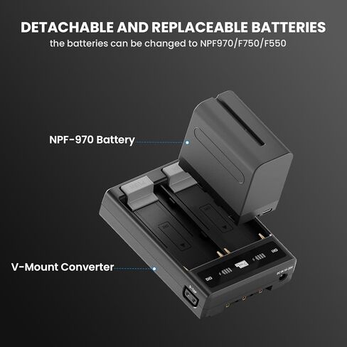 PIXEL V Mount Battery Consist of NP-F970 Batteries and V Mount Converter, 124Wh/16800mAh V-Mount Battery(2Pcs 8400mAh NP-F970), V Lock Battery for Filmmakers/Camera Camcorder/Monitor/Video Light in Kuwait